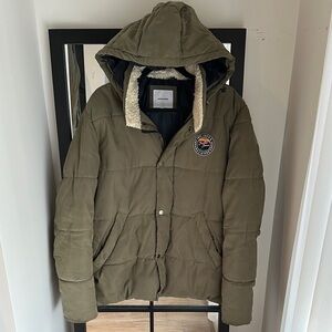 Jack & Jones Green Quilted Puffer Coat with Hood